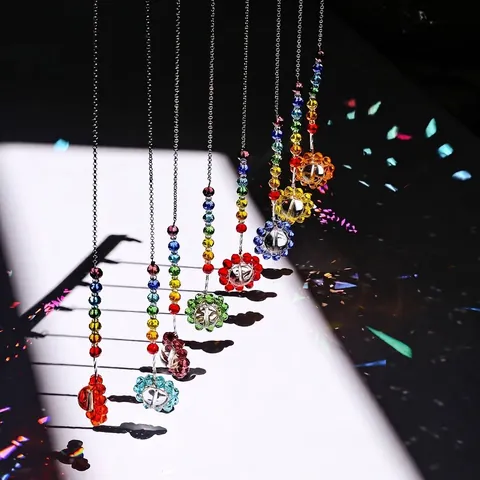 Handmade Rainbow Chakra Crystal Suncatcher Sun Flower Hanging Wind Chime For Garden Outdoor Window Home Decor Clear Crystal Ball Pendant