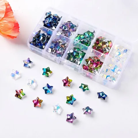 Ensemble de Perles en Verre de Cristal à Facettes pour Fabrication de Bijoux DIY Breloques Forme Feuille d'Érable Étoile Croix Octogone Avec Boîte