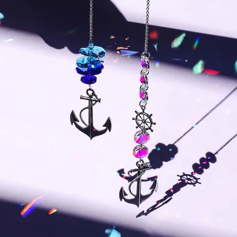 Maritime Anchor Rudder Suncatcher With Rock Crystal Beads Hanging Ornament For Garden Window Home Decor Rainbow Maker