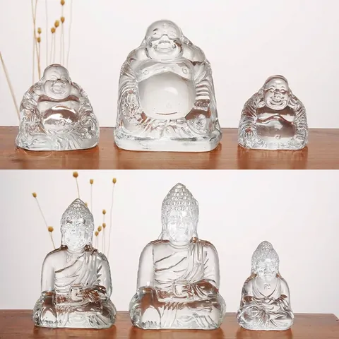 Modernes Chinesisches Weißkristall Buddha Statue Maitreya Sakyamuni Zen Ornament Heim Büro Desktop Eingang Dekoration Transparent Figur Geschenk