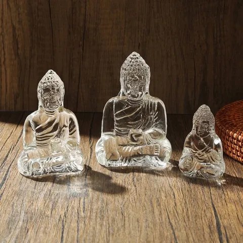 Modernes Chinesisches Weißkristall Buddha Statue Maitreya Sakyamuni Zen Ornament Heim Büro Desktop Eingang Dekoration Transparent Figur Geschenk