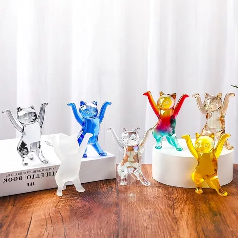 Kristall Bezaubernde Katze Figur Stifthalter Kreative Tier Miniatur Schreibtisch Dekoration Geschenk Für Zuhause Büro Ornament