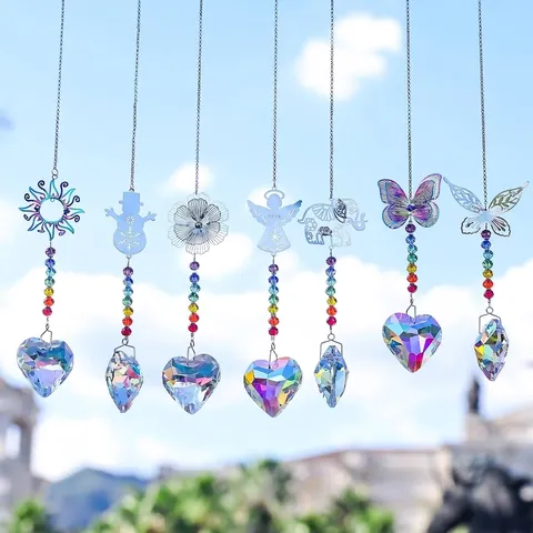 Suncatcher Crystal Pendant Rainbow Maker Butterfly Angel Sun Heart Faceted Crystal Ball For Garden Home Window Decoration Hanging Ornament