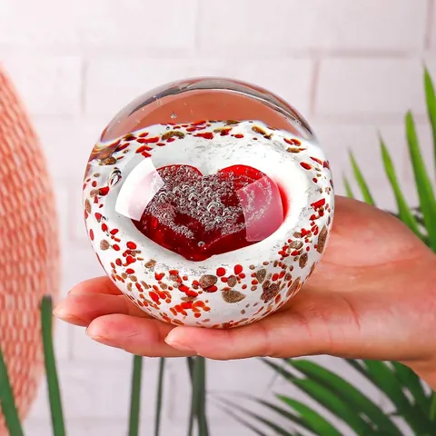3D Crystal Ball Ornament Glass Sphere Heart Coral Fish Sculpture Decoration Home Decor Desk Accessory Housewarming Gift