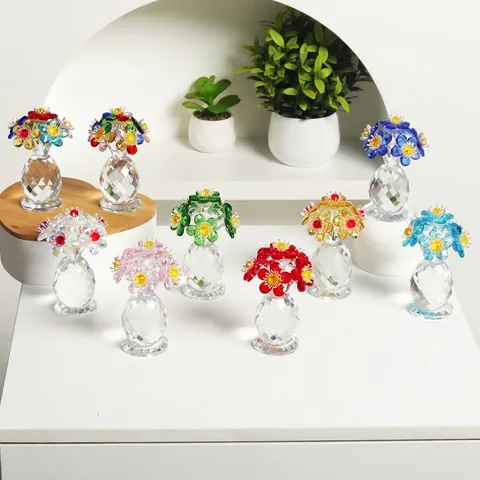 Kristall Sonnenblume Auto Ornament Facettiertes Glas Blumenstrauß Dekoration Mit Wassertropfen Vase Muttertag Geschenk Wohnzimmer Deko