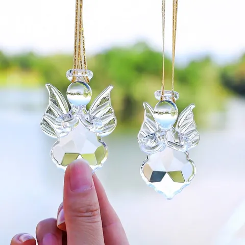 Crystal Angel Wind Chime Christmas Tree Decoration Pendant Facet Cut Clear Crystal Angel Ornament For Garden Home Party Decor