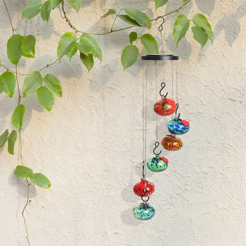 Mangeoire à Oiseaux Colibri en Verre Soufflé à la Main Carillon Éolien Décoration de Jardin Pendentif en Cristal pour Cour Parc Ornement