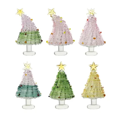 Miniatura Árbol de Navidad de Cristal Hecho a Mano Decoración Festiva de Mesa Escultura de Micro Paisaje para Escritorio