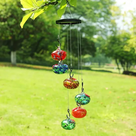 Mangeoire à Oiseaux Colibri en Verre Soufflé à la Main Carillon Éolien Décoration de Jardin Pendentif en Cristal pour Cour Parc Ornement
