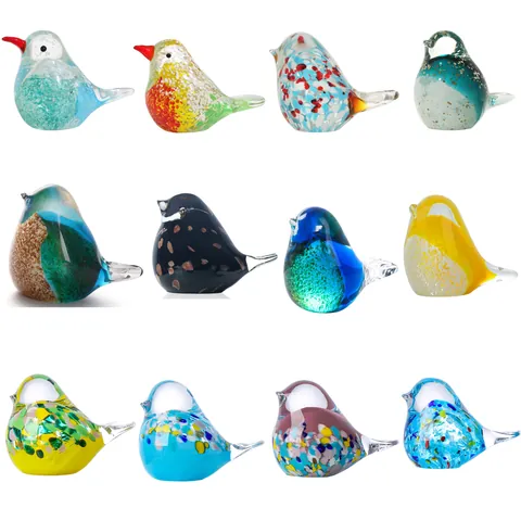 Hand-Blown Colorful Glass Bird Figurine Decorative Snowflake Pattern Crystal Bird Statue For Home Entrance Living Room Desktop Ornament Gift
