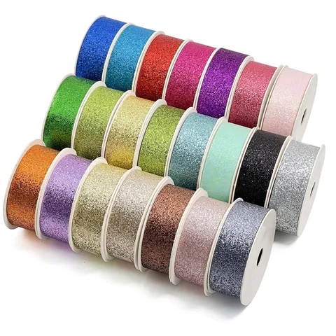 Multicolor Glitter Ribbon Polyester Shiny Decorative Tape For Gift Wrapping Flower Packaging Wedding Party DIY Crafts