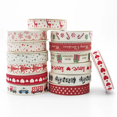 Bedrucktes Baumwollband Weihnachten Schneeflocke Rentier Muster Gurtband Für Geschenkbox Verpackung Hochzeit Dekoration Handarbeit