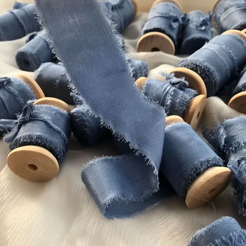 Real Silk Frayed Edge Ribbon Roll 5 Yards With Wooden Spool Hand-Frayed Chiffon Ribbon For Wedding DIY Craft Gift Wrap