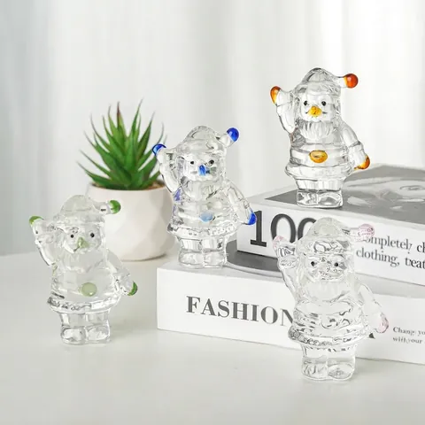 Adornos de Cristal de Muñeco de Nieve y Papá Noel para Decoración del Hogar Figuras de Vidrio Navideñas Regalos Festivos