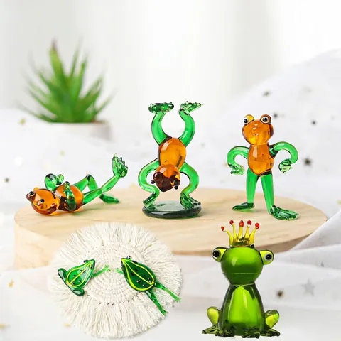 Handmade Blown Glass Frog Figurines Green Liuli Frog Prince Ornament Creative Cartoon Animal Statue For Tabletop Home Decor