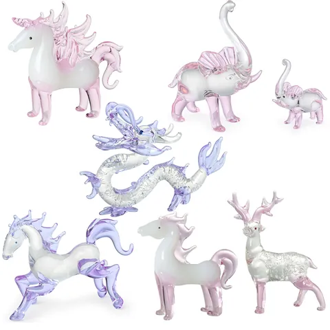 Serie Viola Rosa Cristallo Animale Statuetta Ornamento Drago Cavallo Cervo Elefante Statua Zodiaco Decorazione da Tavolo Regalo