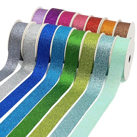Glitter Satijnen Lint Voor Kerstmis Cadeauverpakking Bloembak Verpakking Bruiloft Feest Decoratie Polyester Decoratief Lint