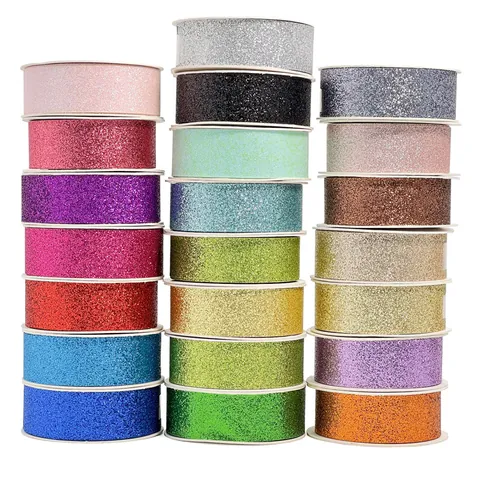 Glitter Satijnen Lint Voor Kerstmis Cadeauverpakking Bloembak Verpakking Bruiloft Feest Decoratie Polyester Decoratief Lint