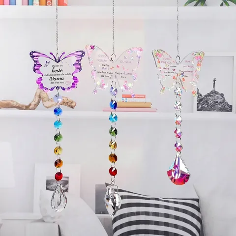 Acryl Schmetterling Kristall Sonnenfänger Gedenkgeschenk Herz Prisma Hängeornament Lichtfänger Garten Fenster Deko