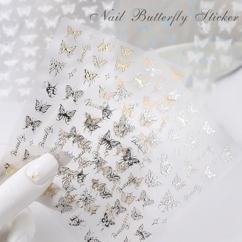 5D Embossed Butterfly Nail Art Stickers Laser Holographic Gold Silver Hollow Design Japanese Style Manicure Art Decoration