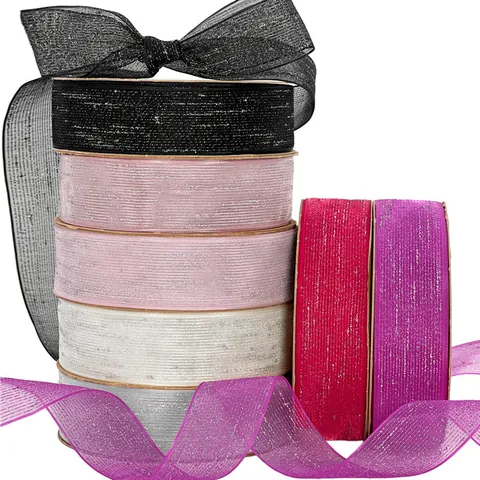 Elegant Silver Point Gauze Ribbon Nylon Semi Transparent Metallic Glitter Fabric Ribbon For DIY Hair Bows And Gift Wrapping Soft Decorative Ribbon For Wedding Flower Bouquet