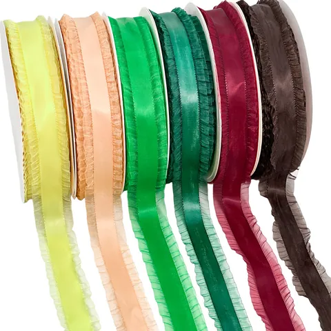 Polyester Ruffled Ribbon Pleated Trim For DIY Hair Bows Gift Cake Flower Wrapping Wedding Party Decor Sewing Accessories