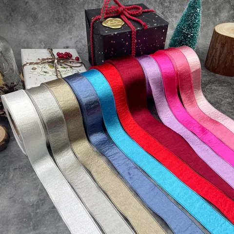 Cinta de Satén Lujosa con Borde Prensado Poliéster Brillo Metálico Cinta de Seda para Embalaje de Flores Regalo Accesorios de Cabello DIY
