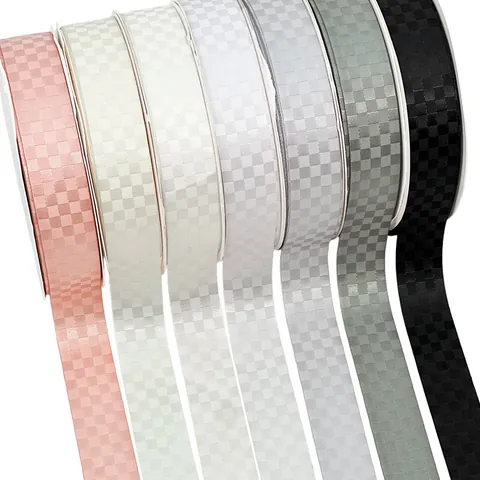 Cinta de Gingham a Cuadros de Poliéster Satén Tela para Lazos DIY Decoración Envoltura Regalo Navidad Boda en Rollo