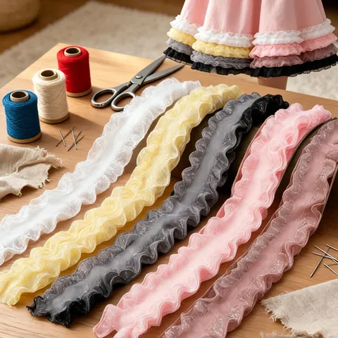 Elastic Ruffled Mesh Ribbon Pleated Trim For Clothing Hair Accessories Gift Wrapping Wedding Bouquet Decoration Polyester Fabric Lace