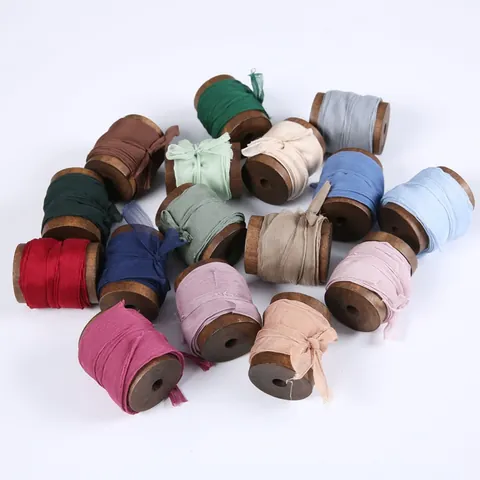 Handmade Chiffon Wrinkled Ribbon Frayed Edge Silk-Like Polyester Webbing For Wedding Bouquet Invitations Party Decoration Gift Wrapping