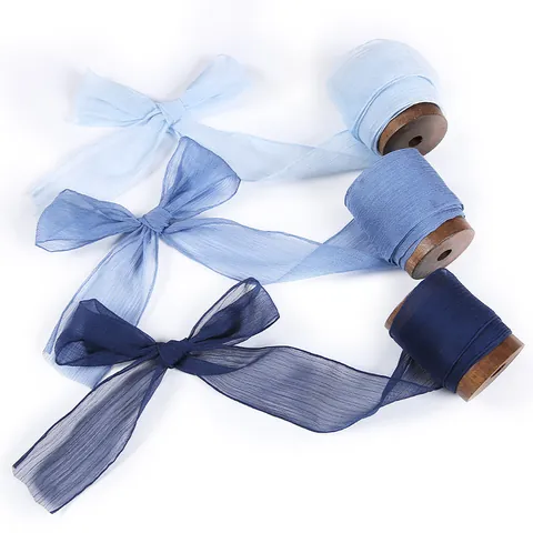 Wrinkled Chiffon Ribbon Hand Frayed Raw Edge Polyester Decorative Ribbon For Wedding Bouquet Invitations Decor Gift Wrap