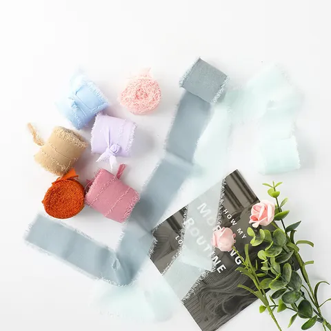 Chiffon Ribbon Raw Edge Handmade Frayed Silk Like Ribbon For Wedding Bouquets Invitations Gift Wrapping DIY Crafts Party Decoration