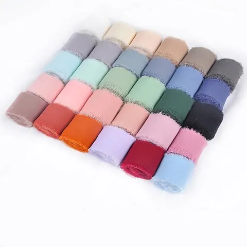 Handmade Frayed Edge Chiffon Ribbon Polyester Morandi Colors Ribbon For Wedding Bouquet Gift Wrapping Mother Day Cake Decoration Aesthetic Party Supplies