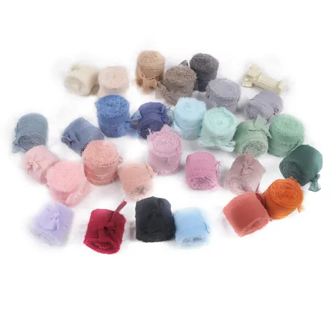 Handmade Frayed Edge Chiffon Ribbon Polyester Morandi Colors Ribbon For Wedding Bouquet Gift Wrapping Mother Day Cake Decoration Aesthetic Party Supplies