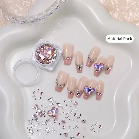 K9 Crystal Asymmetric Heart Nail Art Rhinestones Mixed Size Round Drill Materials DIY Manicure Decoration Accessories