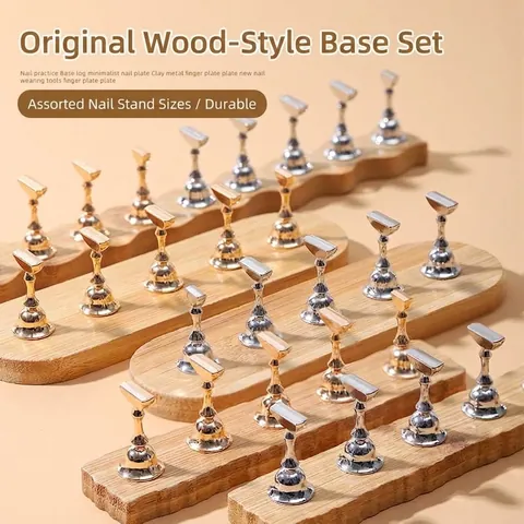 Japanese Log Nail Art Practice Stand Set Magnetic Alloy Nail Tip Holders For Manicure Training And Display Gold Silver Manicure Tools