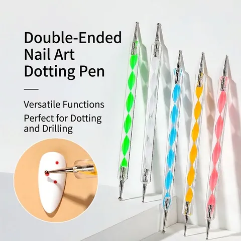Nail Art Dotting Pen Double Ended Stainless Steel Rhinestone Picker Spiral Acrylic Handle Professional Manicure Drawing Tool