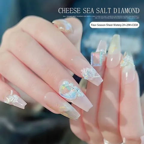 Aurora Iridiscente 3D Uñas Diamantes de Imitación Fondo Puntiagudo Cristal Corazones Mariposa Manicura Decoración