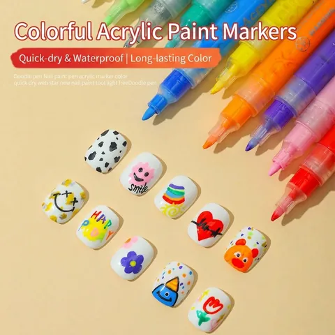Professional Quick Dry Nail Art Graffiti Pen Waterproof Acrylic Paint Marker For DIY Manicure No UV Lamp Needed Nail Art Pen
