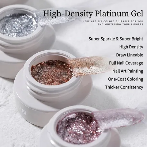 High Density Platinum Nail Polish Gel Brilliant Glitter Drawing Line Painting UV LED Soak Off Gel For Manicure Art Decoration
