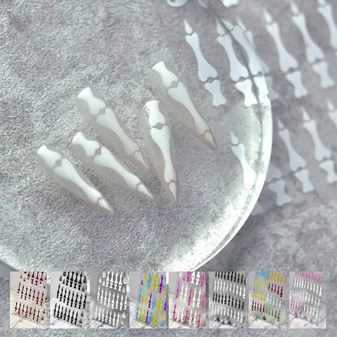 Bone Claw Flame Patterns Nail Art Stickers Ultra-thin 3D Relief Halloween Christmas Nails Decor Stickers DIY Manicure Decor