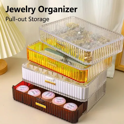 Ins Style Acrylic Desktop Storage Box Compartmentalized Drawer Organizer For Nail Art Jewelry Cosmetics Stackable Drawer Case