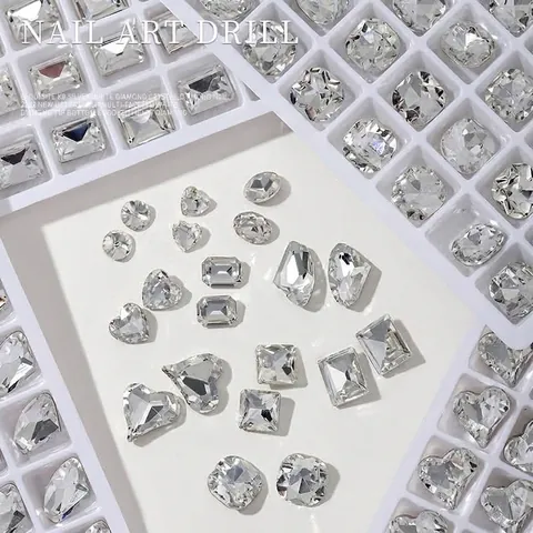 Glas Spitzboden Nagelkunst Strasssteine Klare Irreguläre Kristalle Für DIY Maniküre Schmuck Dekoration Herz Kissen Quadrat Axt Formen