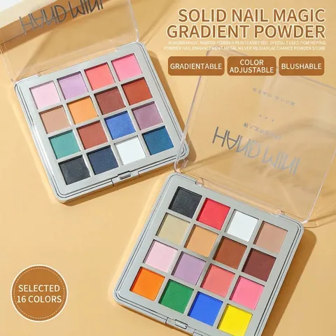 16 Colors Solid Magic Gradient Nail Powder Palette Aurora Mirror Chrome Glitter Pressed Pigment For Nail Art Decoration