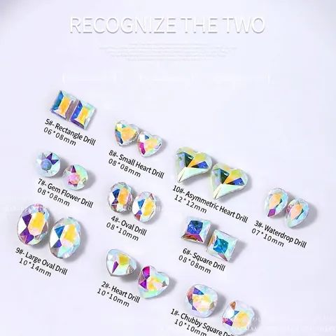 Irisierende K9 Strass Nagelkunst Dekoration Aurora Kristall Herz Rechteck Geometrische Nagel Charms Für DIY Maniküre Schmuck