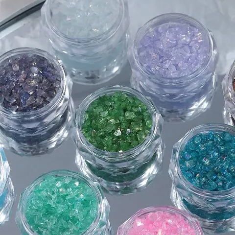 Aurora Iridescent Crystal Crushed Stones For Nail Art Glass Irregular 3D Beads Ice-Translucent DIY Manicure Accessories For Women