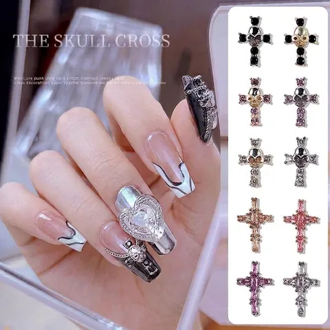 Retro Punk Cross Skull Nail Art Charms Alloy Zirconia Gothic Manicure Accessories For Women Professional DIY Nail Art Decoration