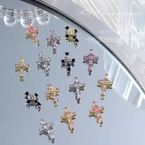 Retro Punk Cross Skull Nail Art Charms Alloy Zirconia Gothic Manicure Accessories For Women Professional DIY Nail Art Decoration