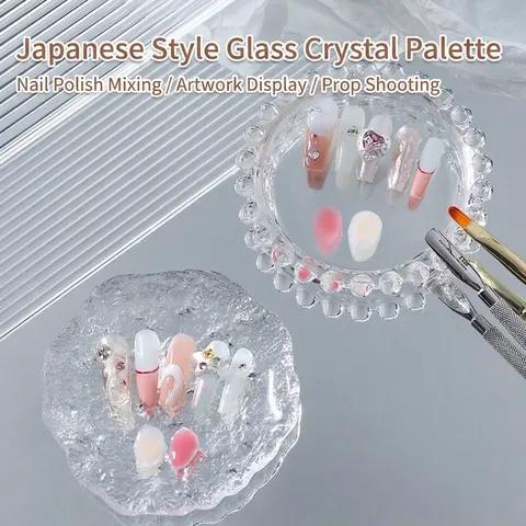 Japanese Style Crystal Glass Nail Art Palette Frosted Texture Nail Polish Mixing Plate Pearl Edge Photography Props Tool