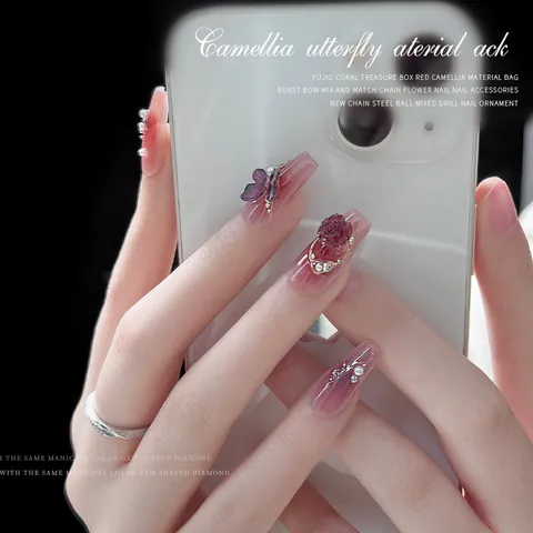 Camellia Butterfly Nail Art Material Kit Resin Flower Bow Rhinestone Pearl Metal Chain For Manicure Decoration Professional DIY Accessories